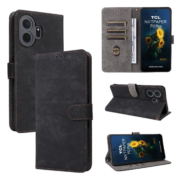 Funda Billetera para TCL NxtPaper 70 Pro 5G con Soporte - Cartera de Cuero con Ranuras Negro