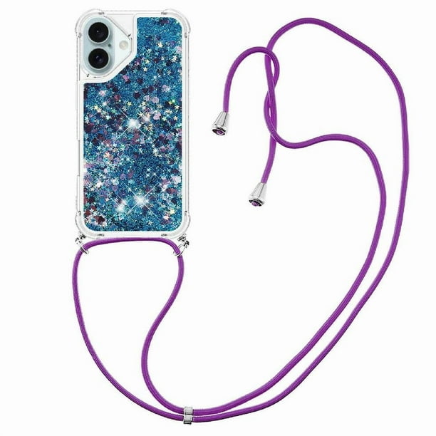 Funda FOXDOCK para iPhone 16 Plus con Cuerda Ajustable, Brillo Líquido, Protección Antigolpes y Lente – Ideal para Regalo