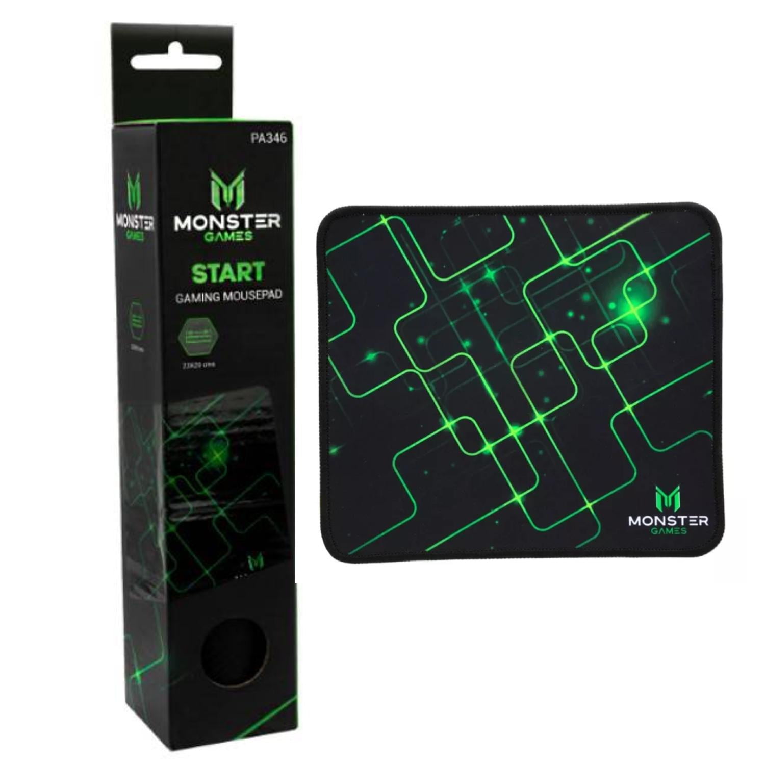 Monster Games - Mousepad Gamer 23x20cm Negro Verde Start