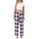 thumbnail image 2 of Pantalones de pijama a cuadros para mujer INSPIRE CHIC para el regreso a clases, mezcla de rayón suave, cintura elástica, pantalones largos para dormir y descansar, S rosa a cuadros, 2 of 6