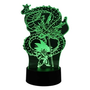 Lelumania - Lampara Ilusion 3D Shenlong Y Goku De 7 Colores, Base Touch