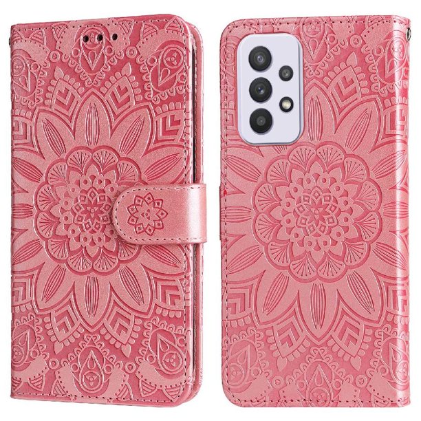 Funda tipo cartera FOXDOCK para Samsung Galaxy A33 5G , diseño girasol en relieve, cuero PU, cierre magnético, soporte y tarjetero
