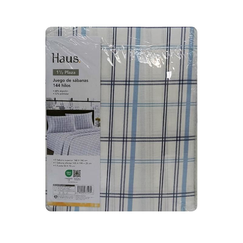 Haus - Juego De Sábanas Rayas 1.5 Plaza 144 Hilos 48% Algodón
