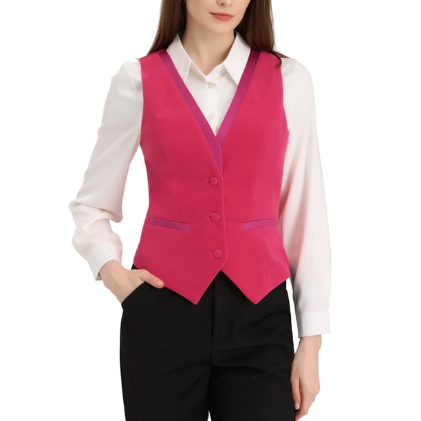 INSPIRE CHIC Chaleco de Traje de Terciopelo para Mujer Retro Sin Mangas Steampunk Blazer Chaleco Elegante XS Rosa Fucsia