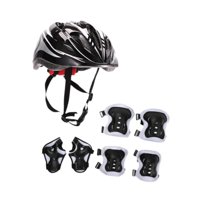 Magideal - 7Pcs/Set Para Niños Casco De Bicicleta De Bicicleta Casco Reutilizable Kit De Protección De Scooter De Patinaje Multipropósito Casco De Skateboard Negro