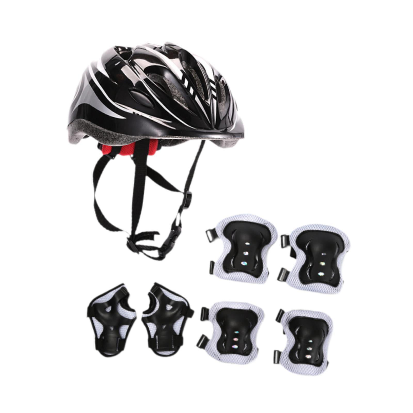 Magideal - 7pcs/set Para Niños Casco De Bicicleta De Bicicleta Casco Reutilizable Kit De Protección De Scooter De Patinaje Multipropósito Casco De Skateboard Negro