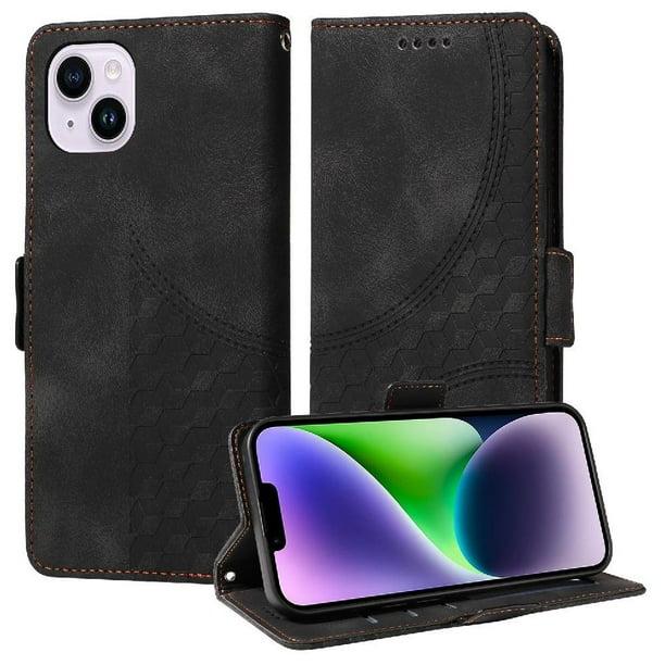 Carcasa FOXDOCK iPhone 14 Plus de cuero PU, diseño acolchado clásico, protección contra caídas y rayones