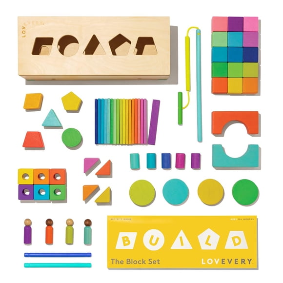 Juego de bloques Lovevery de madera maciza, 70 piezas, 18 colores, más de 18 meses