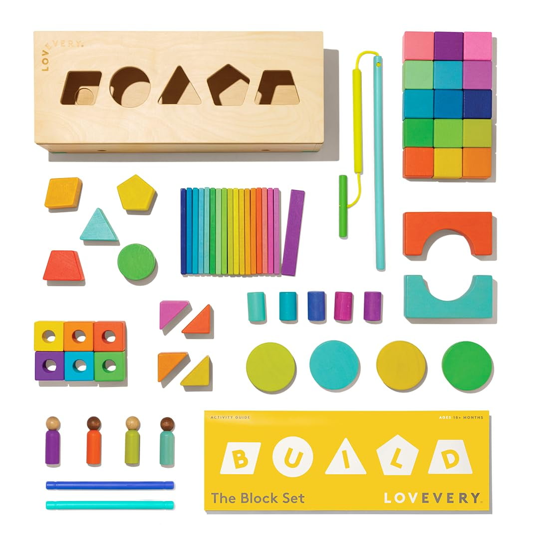 Juego De Bloques Lovevery De Madera Maciza, 70 Piezas, 18 Colores, Más De 18 Meses