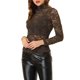 thumbnail image 4 of INSPIRE CHIC Blusa de Encaje Floral Transparente de Manga Larga con Cuello Alto para Mujer de Halloween XS Café, 4 of 7