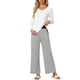 thumbnail image 2 of INSPIRE CHIC Conjunto de Pijama de Manga Larga para Mujer con Cuello en V, Pantalones de Estar a Rayas con Bolsillos y Cintura Ajustable S Blanco, 2 of 6