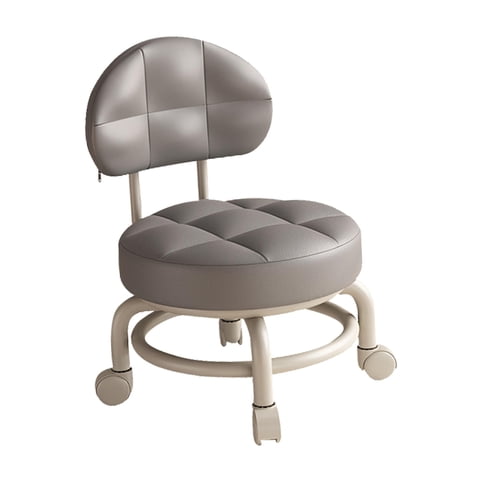 Bothyi - Taburete Con Ruedas Redondo Bajo Limpieza Con Respaldo Para Salón Peluquería Cocina Gris Oscuro