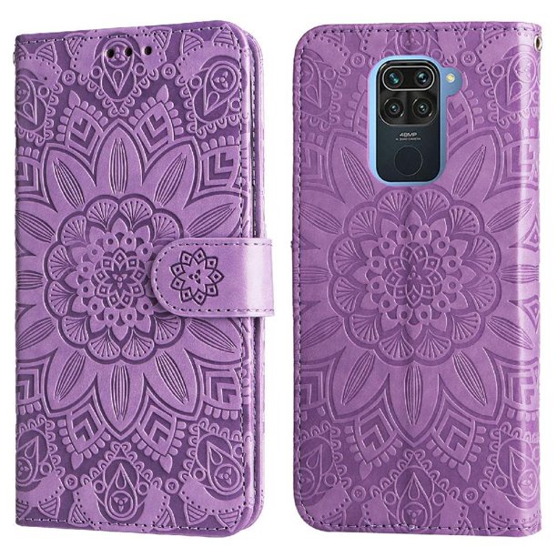 Funda tipo cartera FOXDOCK para Xiaomi Redmi Note 9 4G , diseño girasol en relieve, cuero PU, cierre magnético, soporte y tarjetero