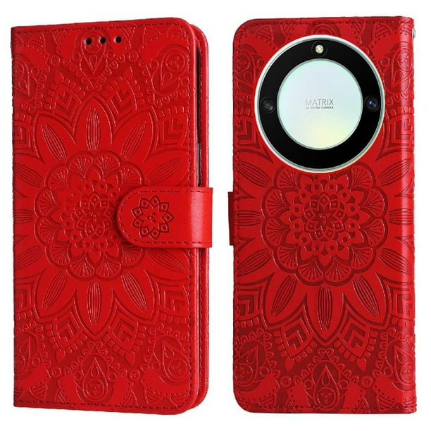 Funda tipo cartera FOXDOCK para Honor X9A , diseño girasol en relieve, cuero PU, cierre magnético, soporte y tarjetero
