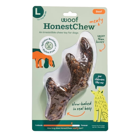 Juguete masticable para perros WOOF HonestChew Antler de carne, 295 g, para perros de 27 kg o más
