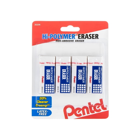 Bloque Eraser Pentel Hi-Polymer, pequeño, blanco, paquete de 4 unidades ZEH05BP4