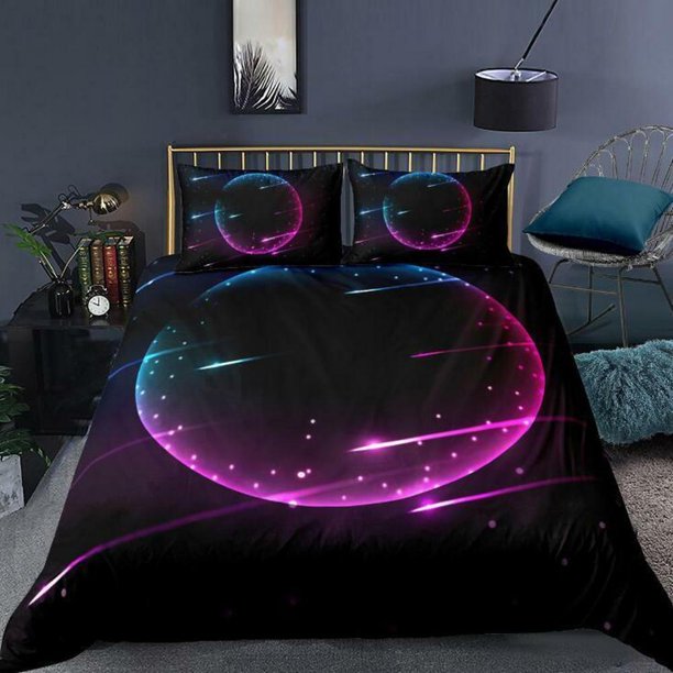 Purple Meteor Decor Quilt Duvet Cover Set Super Comforter Cover Kids Soft3-Piece Bedding Set