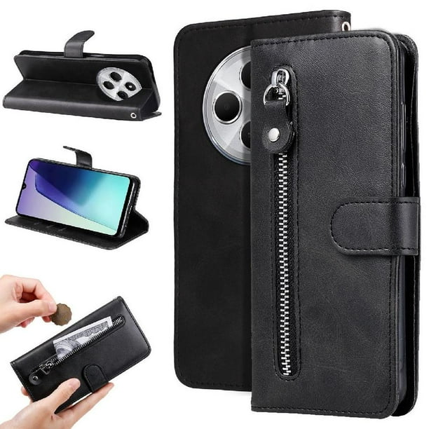 Funda con Cremallera para Xiaomi Redmi 14C 4G, Carcasa Cartera de Cuero PU con Soporte y Tarjetero