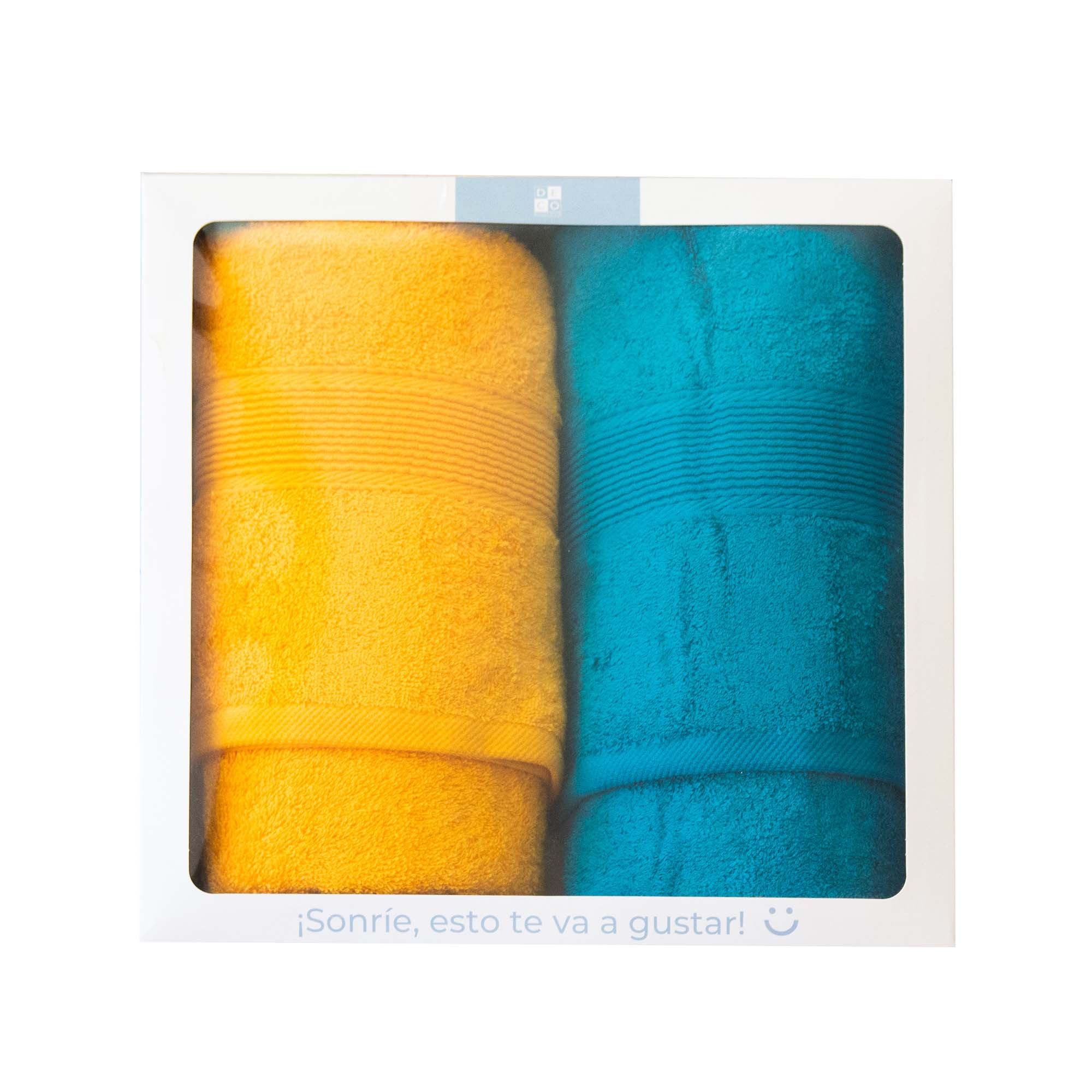 Decoexpress - Set 2 Toallas De Baño550Gr 70X140 Cm Turquesa Y Amarillo
