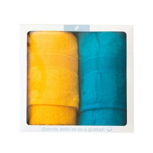 Decoexpress - Box De 2 Toallas De Baño550Gr 70X140 Cm Turquesa Y Amarillo