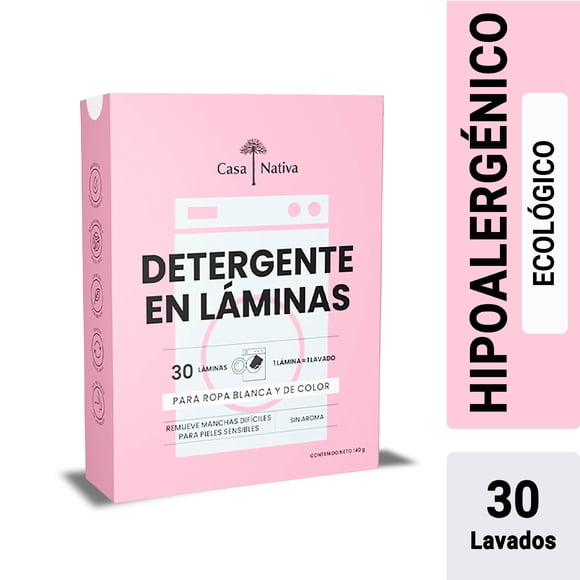 Detergente hipoalergénico en láminas biodegradables, sin aroma