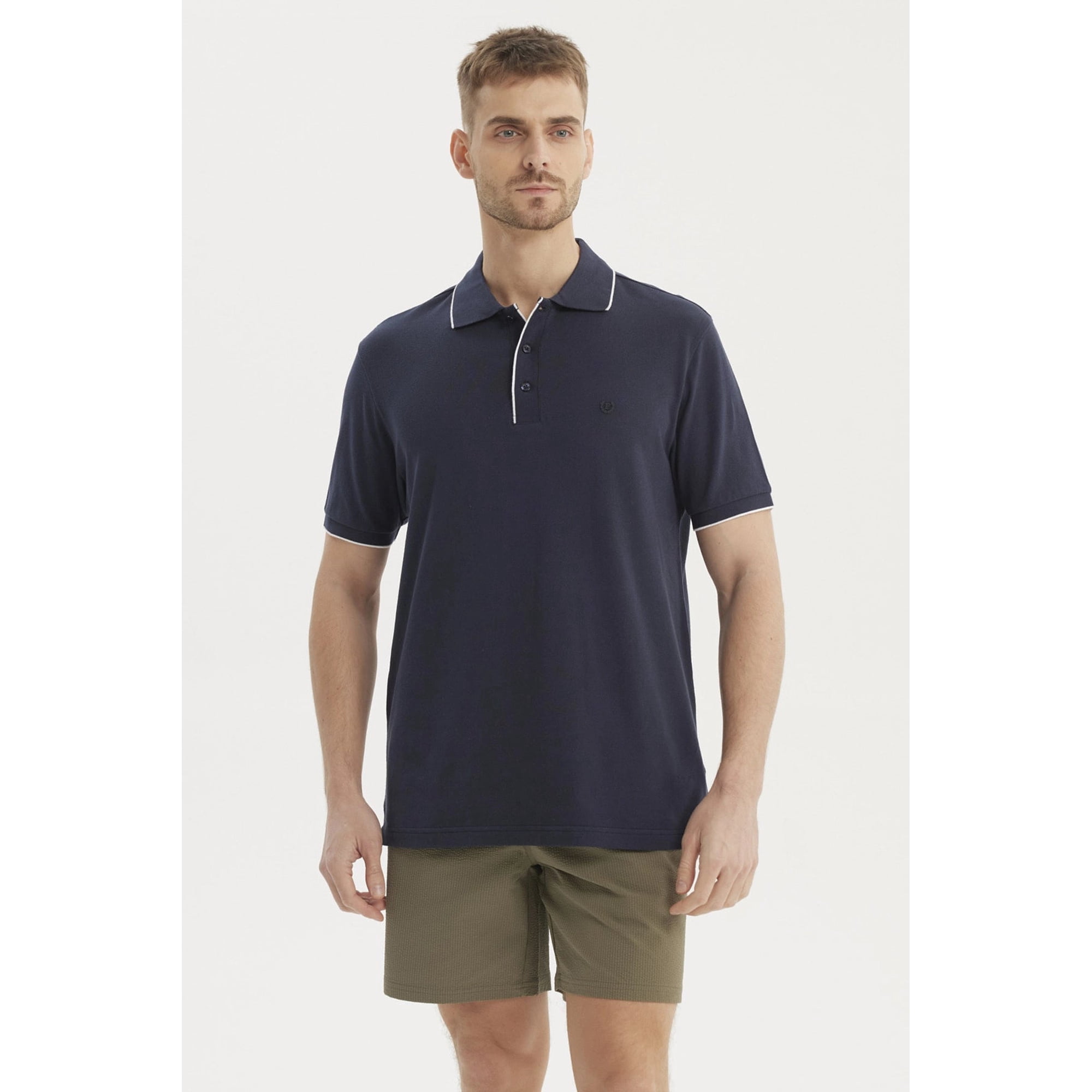 Fashionspark - Polera Hombre Pique Detalle En Cuello Azul Marino