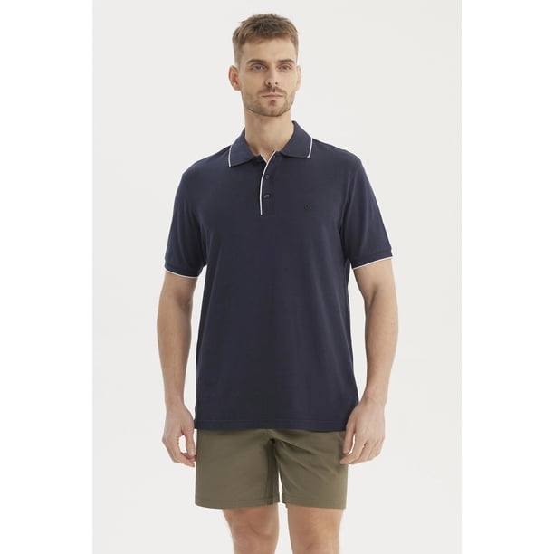 Polera Hombre Pique Detalle En Cuello Azul Marino