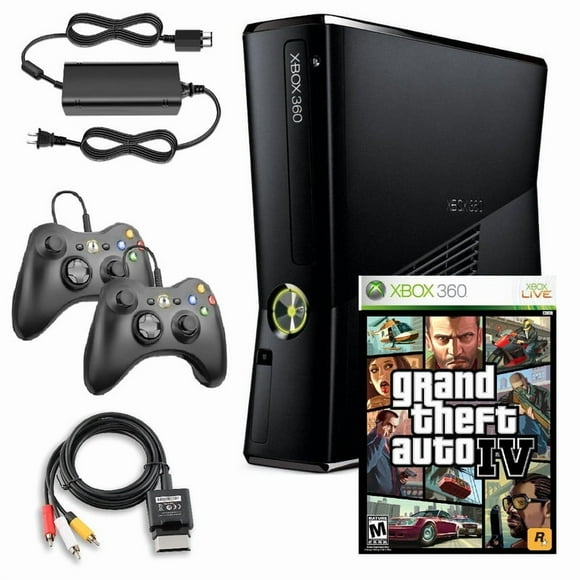 Consola Sony Xbox 360 S 250GB Negra Con Gta Iv Y 2 Controles Retrofam Negros Reacondicionado