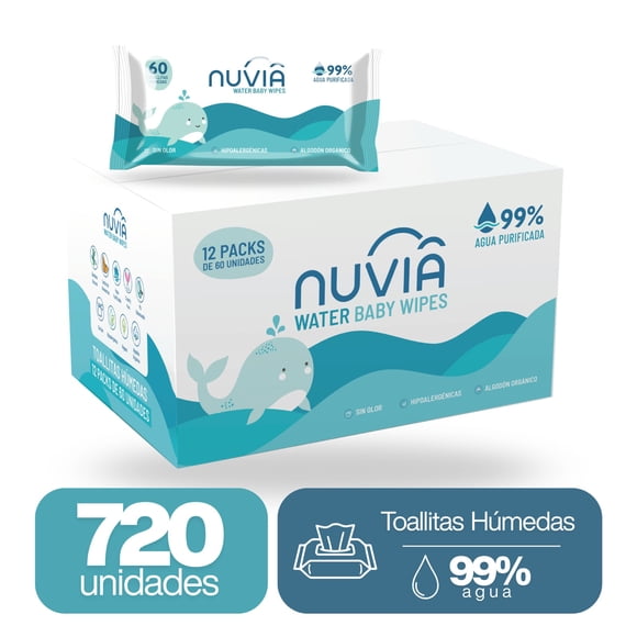 Toallitas Húmedas Nuvia 99% Agua, Caja 12 x 60 unidades