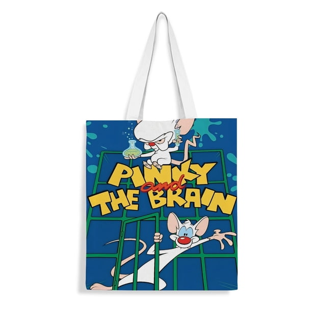 Pinky and the Brain Bolso de tela con estampado de lienzo para mujer, bolsa de compras reutilizable y estética, con cremallera interior, regalo para mujer,38*45cm.
