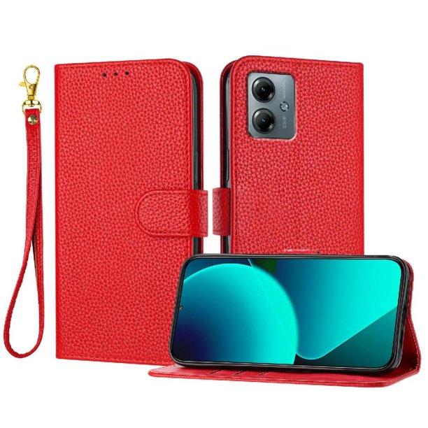 Funda Cartera para Motorola Moto G Power 2025 Tarjetero Soporte Magnético y Correa Rojo
