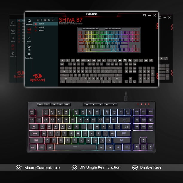 Teclado para juegos de membrana RGB con cable Redragon K516 Shiva