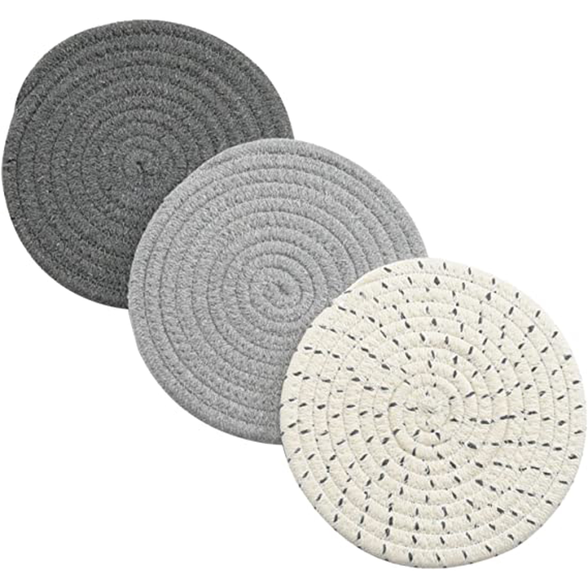 Xmhytop Juego De 3 Manteletes Redondos Anticalor De 7 Pulgadas, Hechos Con Algodón 100% Para Mesas De Comedor, Protección Termal Para Platos Calientes, Estilo A,gris