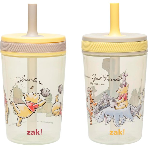 Zak Designs Disney Winnie the Pooh Kelso vasos con bombilla para niños pequeños, set de 2