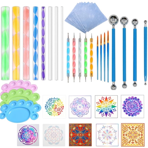 Kit de pintura Fycooler de herramientas para puntillismo mandala con plantillas y plumas