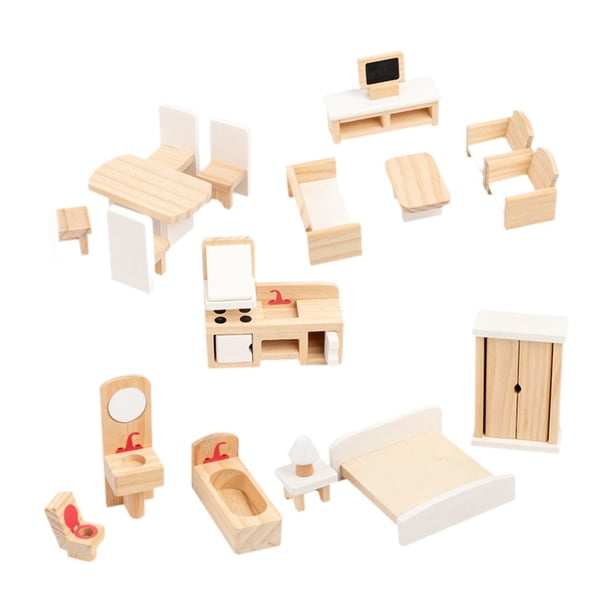 Juego De Muebles De Casa De Muñecas De Madera, Casa De Muñecas De Juguete Para Niños Y Niñas De 3 Años En Adelante