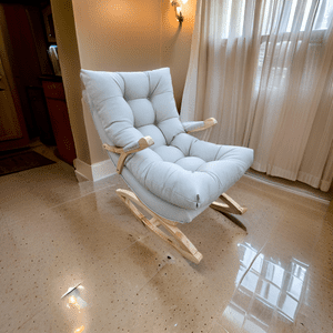 Muebles New - Silla Mecedora Coquette Con Apoya Brazo Blanco Ecocuero