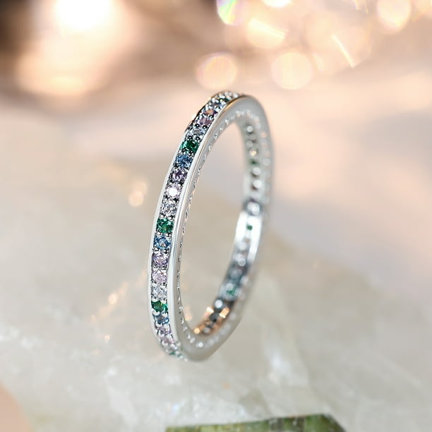 Eternity Ring with Colorful Zircon - 18K Gold Plated Hand Jewelry for Women and Girls - Fine Gift for Any Occasion
