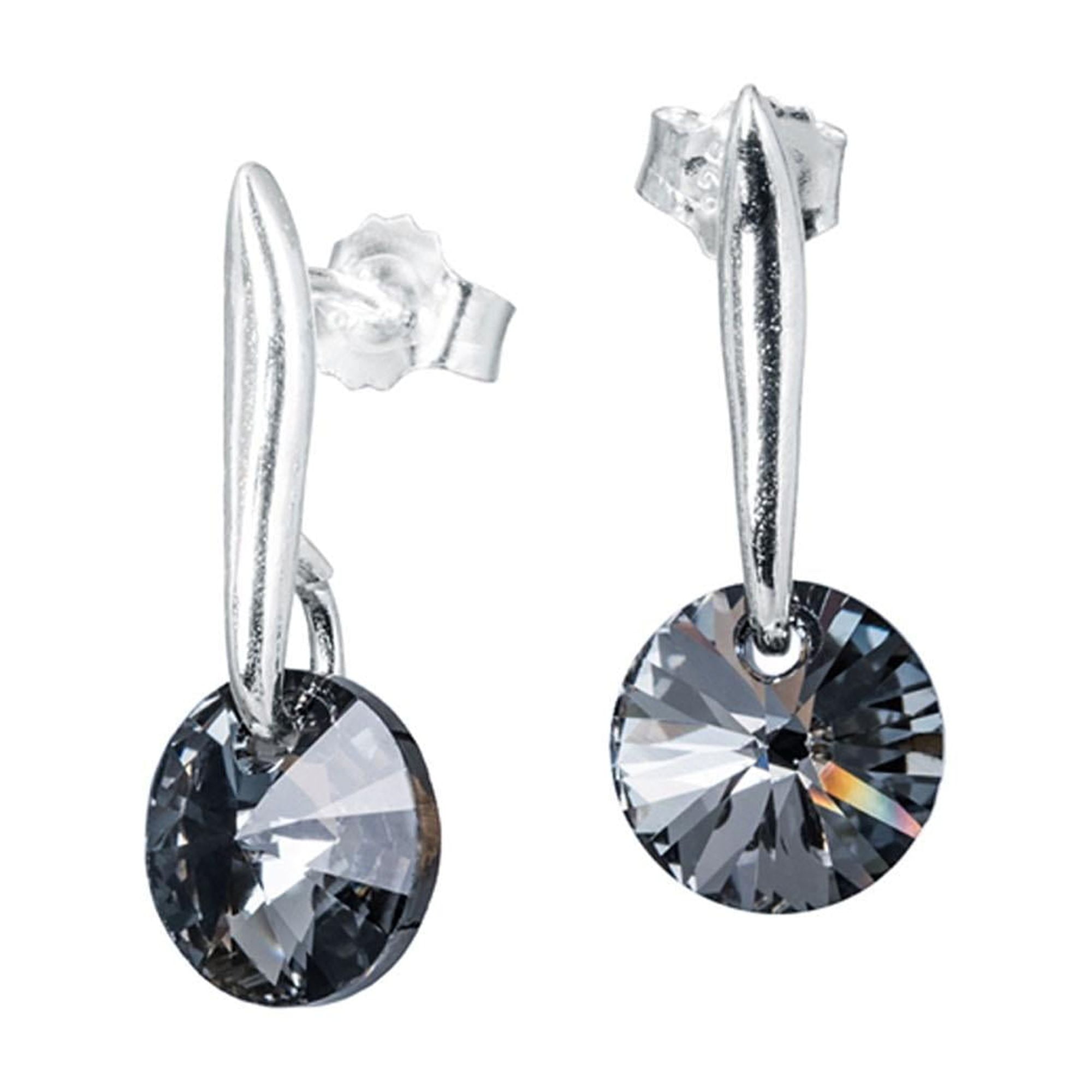 Aros Punto De Luz Plata Italiana 925 Y Cristal Genuino Silver Night