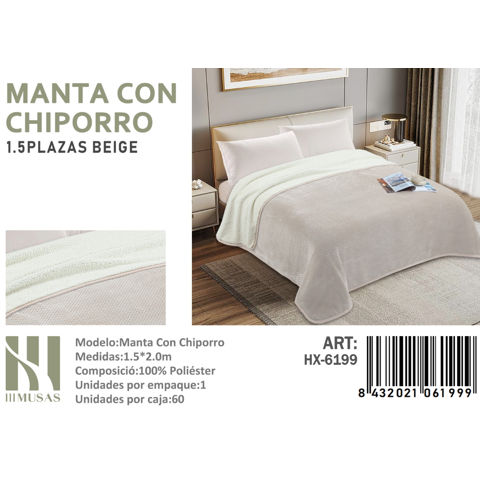 Mundo Shopping - Manta Frazada Con Chiporro Liso Plaza Y Media Beige