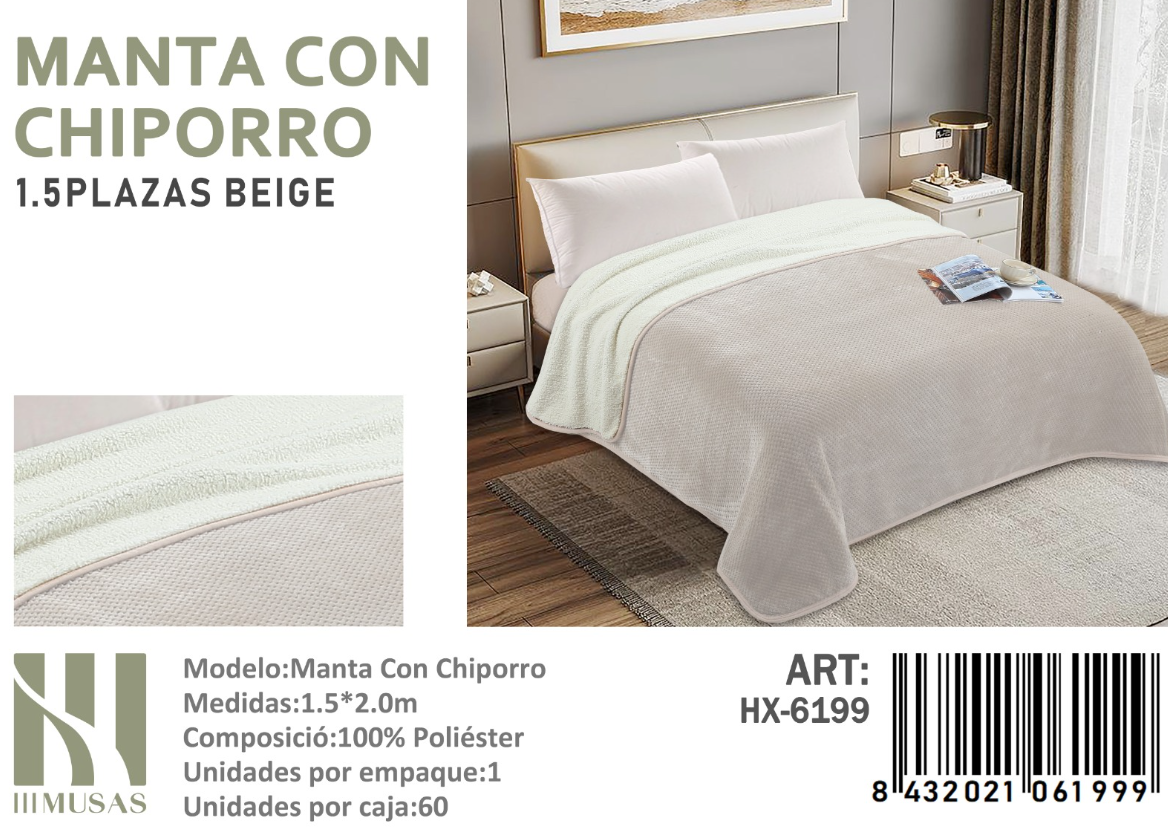 Mundo Shopping - Manta Frazada Con Chiporro Liso Plaza Y Media Beige