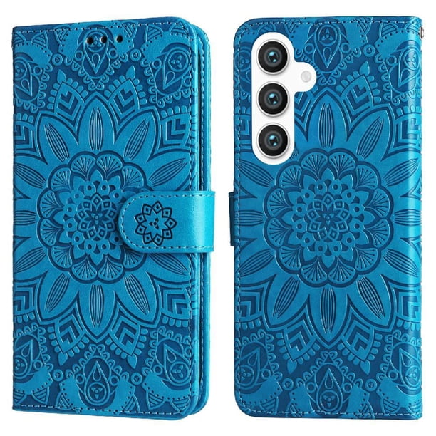 Funda tipo cartera FOXDOCK para Samsung Galaxy S24 , diseño girasol en relieve, cuero PU, cierre magnético, soporte y tarjetero