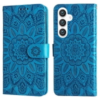 Funda Tipo Cartera Foxdock Para Samsung Galaxy S24 , Diseño Girasol En Relieve, Cuero Pu, Cierre Magnético, Soporte Y Tarjetero