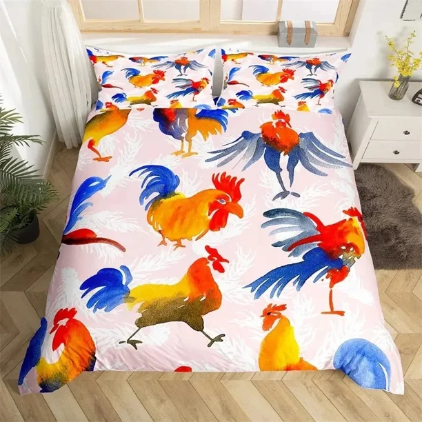 Rooster Farm Animal Cartoon Bedding Set Duvet Cover Bed Set Quilt Cover Pillowcase Comforter Boys Adult Bed Sheets