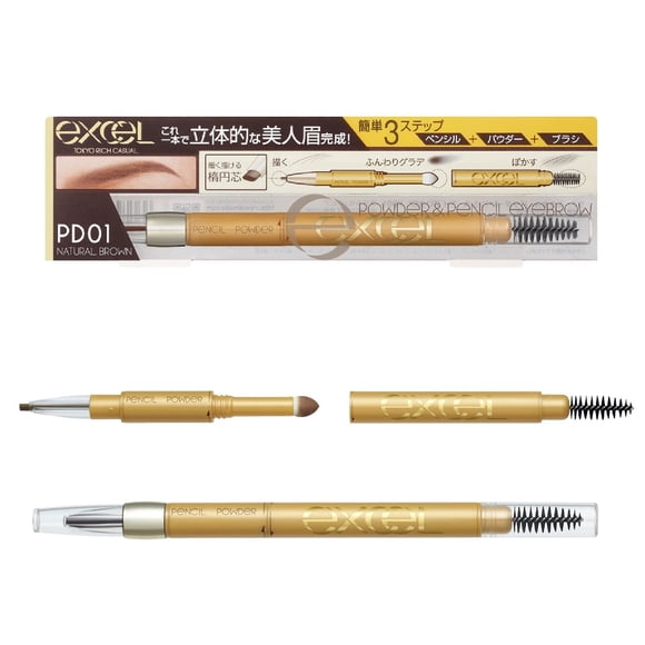 Lápiz y polvo para cejas Excel PD01 Natural Brown
