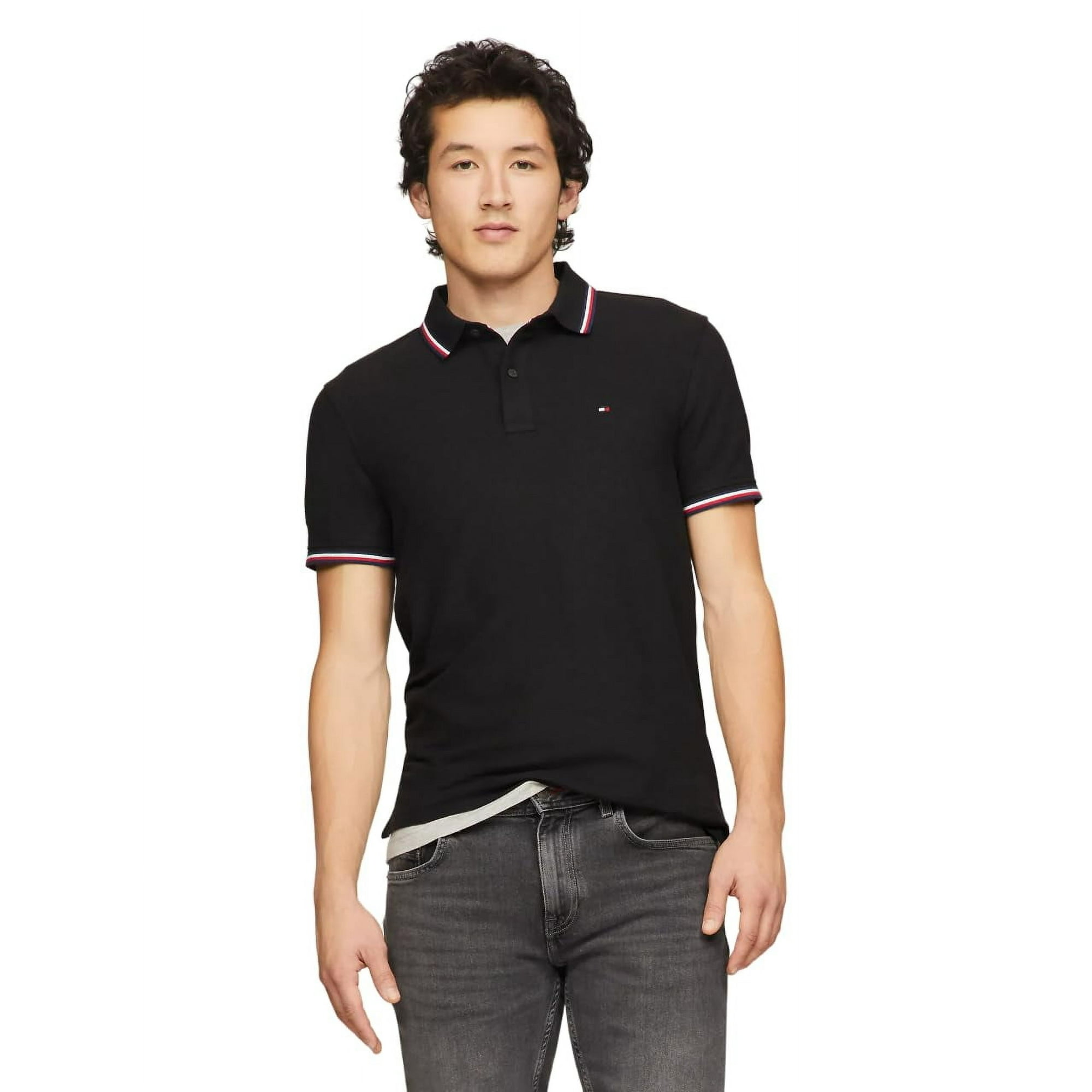 Polo Tommy Hilfiger Con Cuello A Rayas Para Hombre, Color Negro