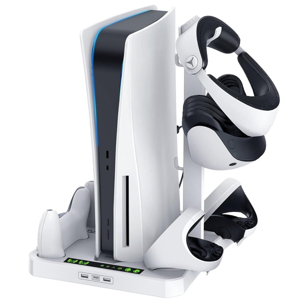 Estación de Carga para PS5/PSVR2 con Ventilador de Refrigeración y Organizador de Accesorios, Cargador de Controladores de Juego, Base de Carga, Soporte para Accesorios y Soporte para Auriculares