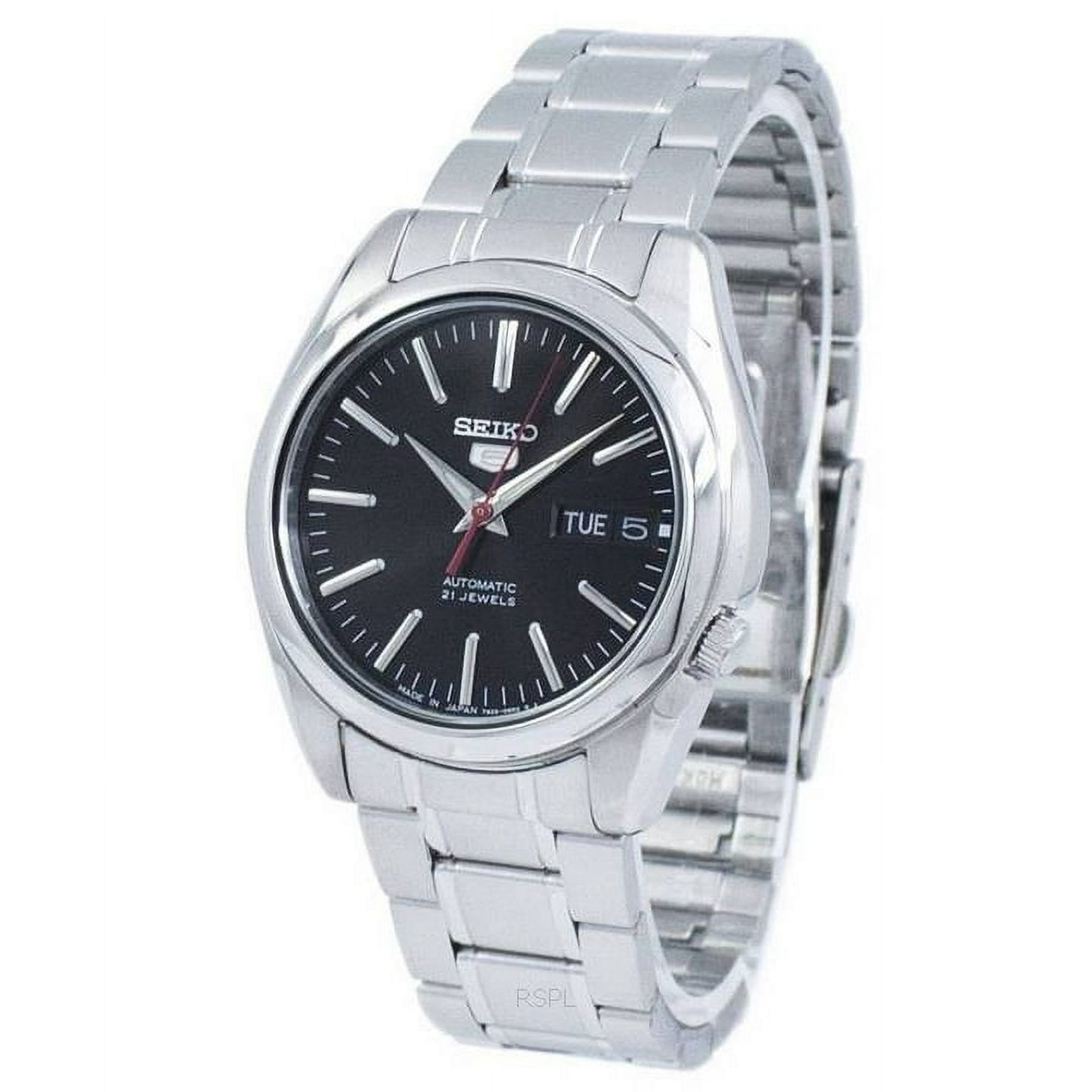 Seiko - Reloj 5 Automático Con Esfera Negra Y Correa De Acero Inoxidable Snkl45j1 Para Hombres