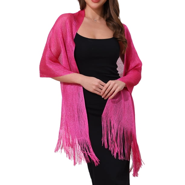 INSPIRE CHIC Mujeres Chales y Envolturas para Vestidos de Noche Brillante Brillante Brillante Elegante para Fiesta de Boda Rosa Fucsia 74.8"x17.7"(LxW)