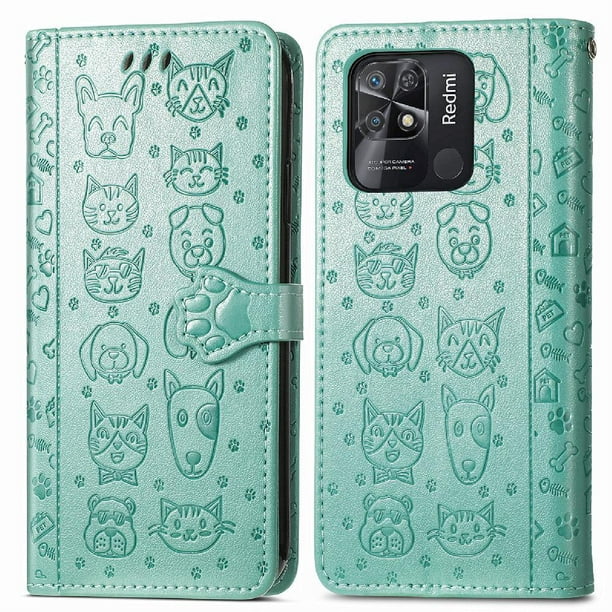 Funda Cartera FOXDOCK para XIAOMI Redmi 10C , Flip PU con Relieve de Gatos y Perros, Tarjetero y Soporte